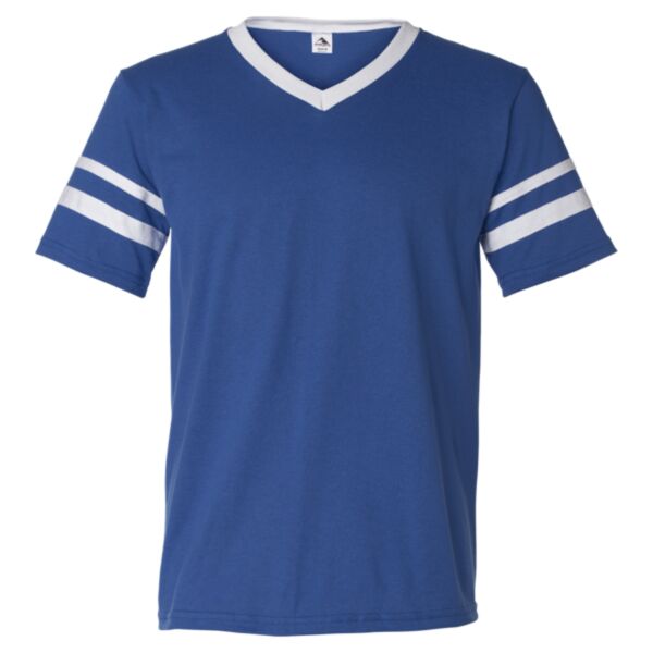 V-Neck Jersey with Striped Sleeves Thumbnail