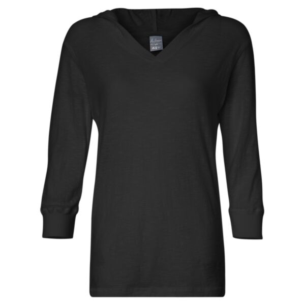 Ladies' Three-Quarter Sleeve Hooded Slub Tee Thumbnail