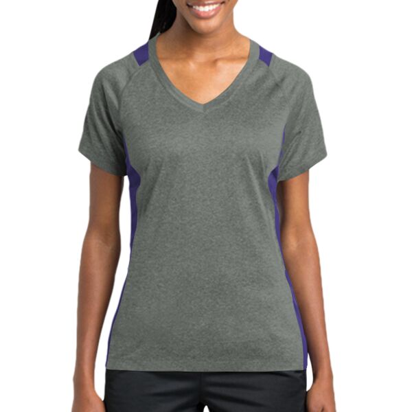 Sport Tek LST361 Ladies Heather Colorblock Contender ™ V Neck Tee Thumbnail